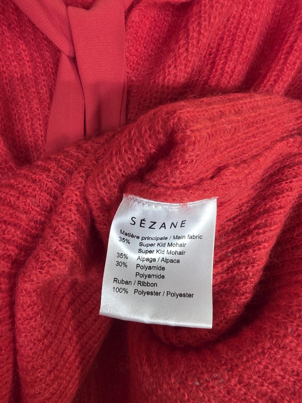 Sezane Red Tie-Neck Scoop Sweater with front Neck Tie - Picture 9 of 12